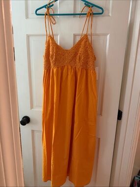 a new day Bright Orange Crochet Bodice Maxi Dress